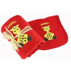 Personalised Giraffe Baby Bib Blanket Gift Set